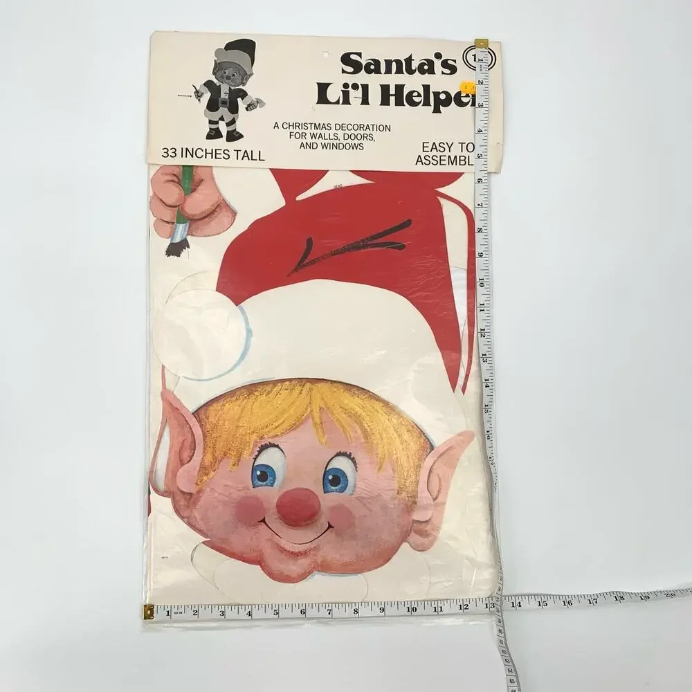 VTG Die Cut 33” Posable Christmas Elf Wall Door Window Decoration Sealed 60-70s?